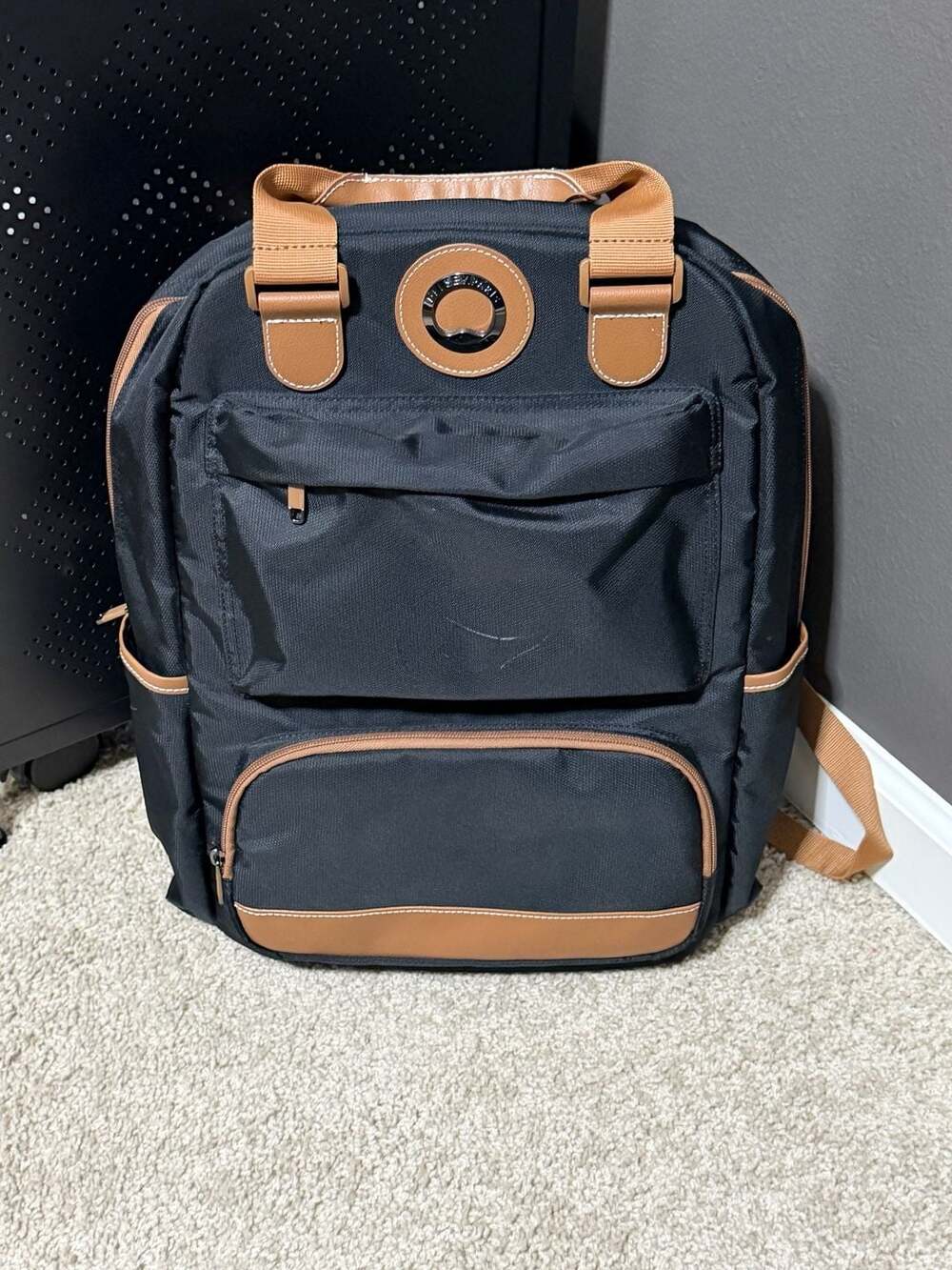 Delsey Paris Chatelet Air 2.0 Laptop Backpack Black and Tan